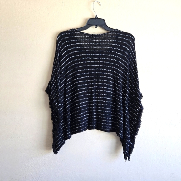 Maison Jules Black Striped Poncho Pullover Knit Sweater Size Small - Picture 4 of 9